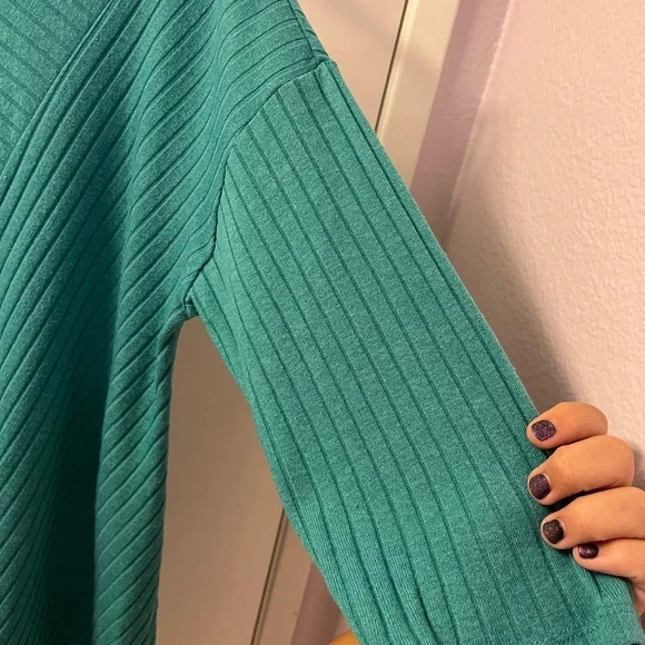 Lane Bryant Tunic Top Women's 14/16 Green Ribbed Knit 3/4 Sleeve Comfy - Picture 4 of 6